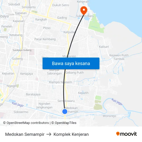 Medokan Semampir to Komplek Kenjeran map