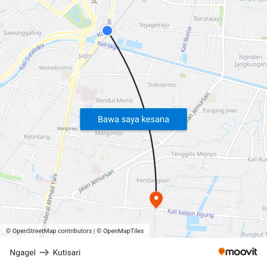 Ngagel to Kutisari map
