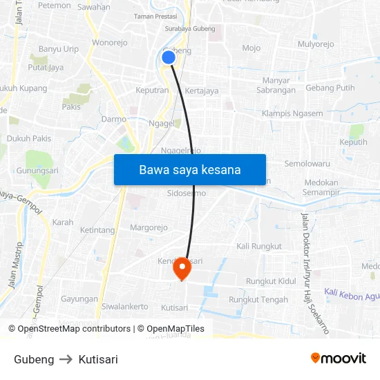 Gubeng to Kutisari map