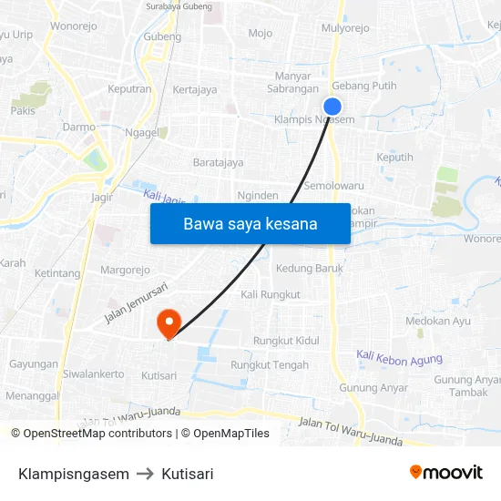 Klampisngasem to Kutisari map