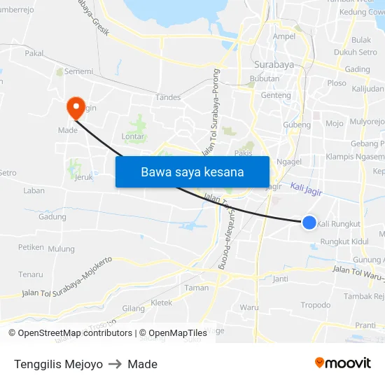 Tenggilis Mejoyo to Made map