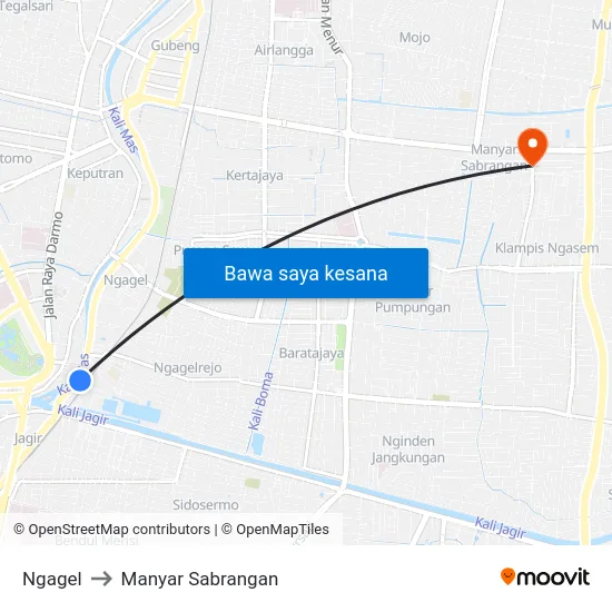 Ngagel to Manyar Sabrangan map