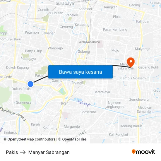 Pakis to Manyar Sabrangan map