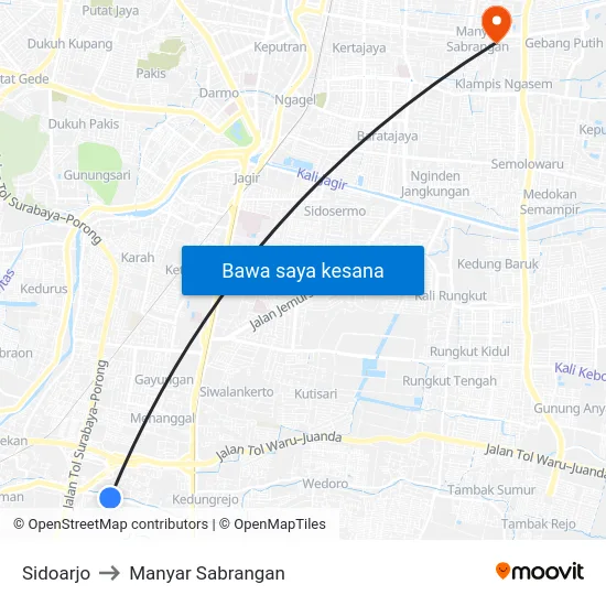 Sidoarjo to Manyar Sabrangan map