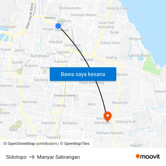 Sidotopo to Manyar Sabrangan map