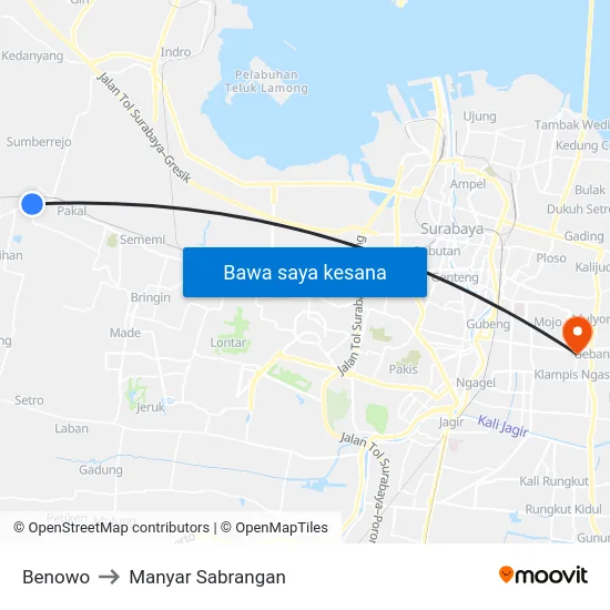 Benowo to Manyar Sabrangan map