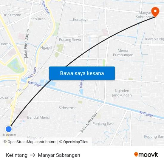 Ketintang to Manyar Sabrangan map