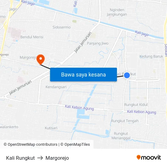 Kali Rungkut to Margorejo map