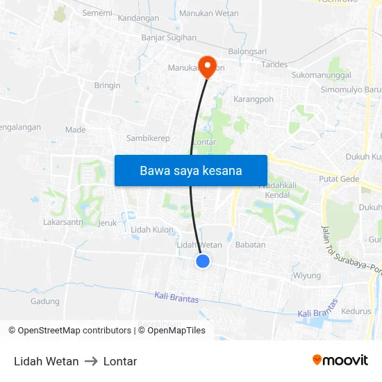 Lidah Wetan to Lontar map