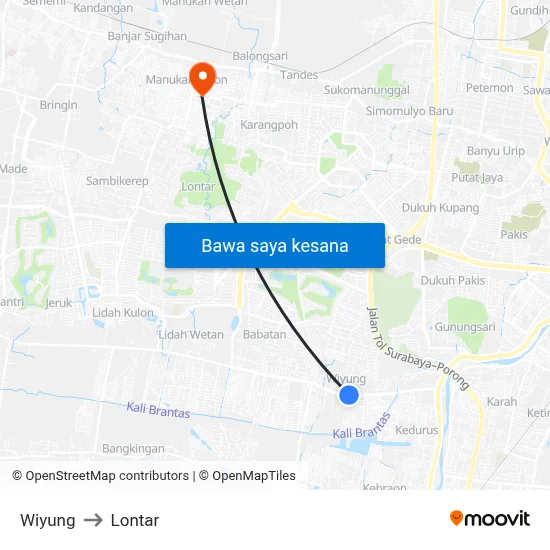 Wiyung to Lontar map