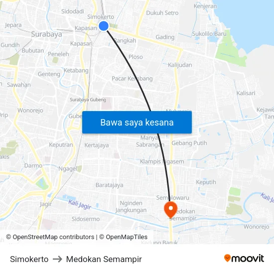 Simokerto to Medokan Semampir map