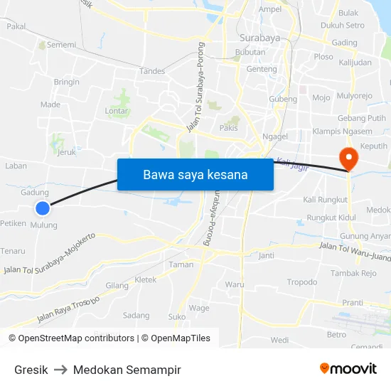 Gresik to Medokan Semampir map