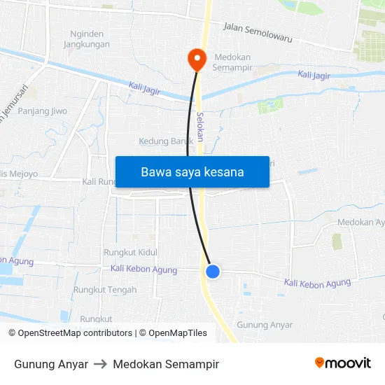 Gunung Anyar to Medokan Semampir map
