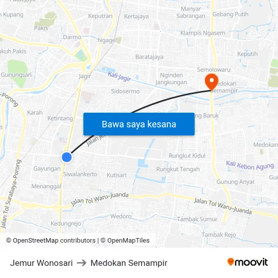 Jemur Wonosari to Medokan Semampir map