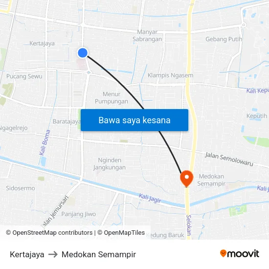 Kertajaya to Medokan Semampir map