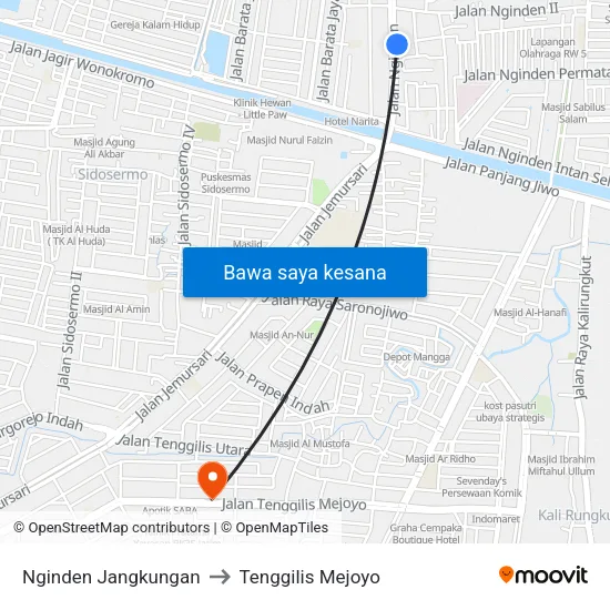 Nginden Jangkungan to Tenggilis Mejoyo map
