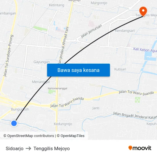 Sidoarjo to Tenggilis Mejoyo map