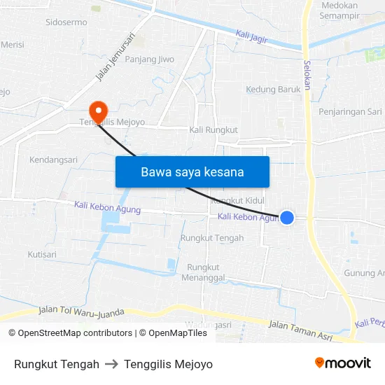 Rungkut Tengah to Tenggilis Mejoyo map