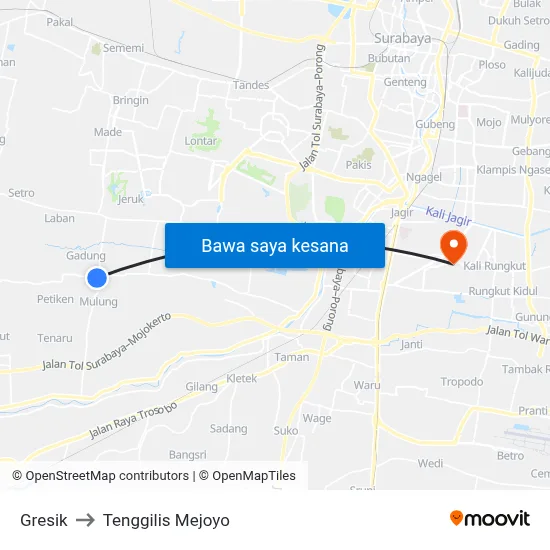 Gresik to Tenggilis Mejoyo map