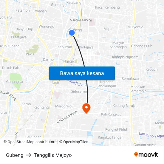 Gubeng to Tenggilis Mejoyo map