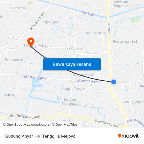 Gunung Anyar to Tenggilis Mejoyo map