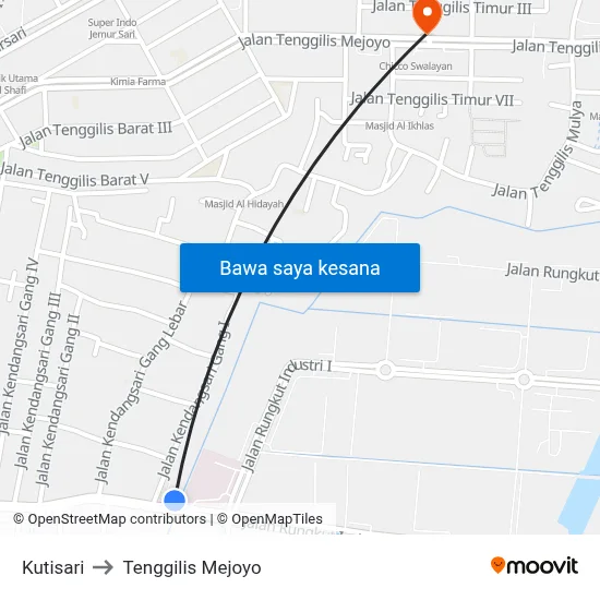 Kutisari to Tenggilis Mejoyo map