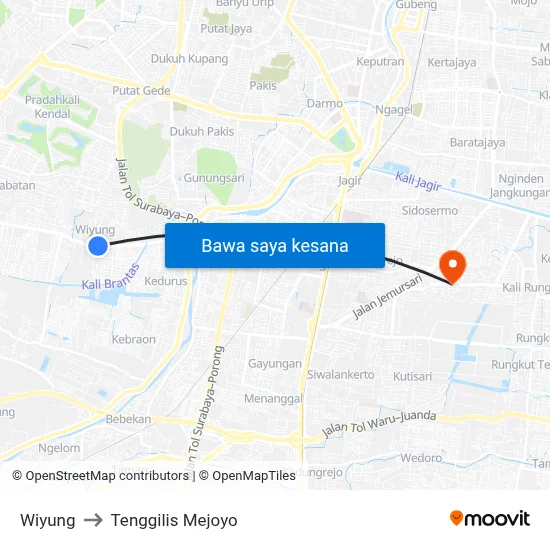 Wiyung to Tenggilis Mejoyo map