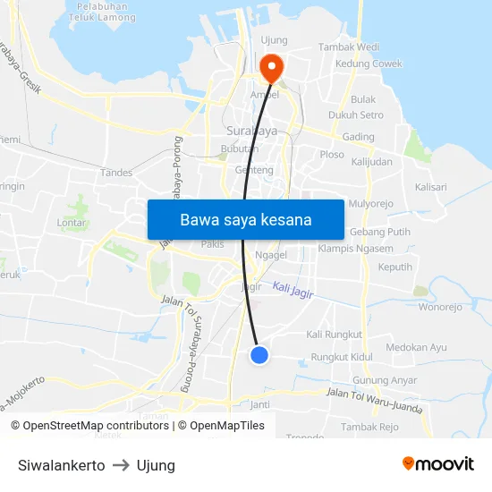 Siwalankerto to Ujung map