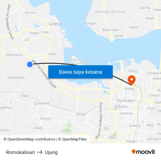 Romokalisari to Ujung map