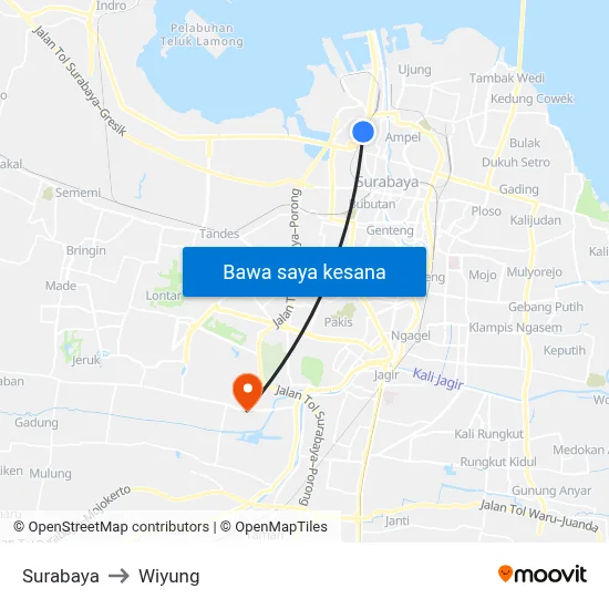 Surabaya to Wiyung map