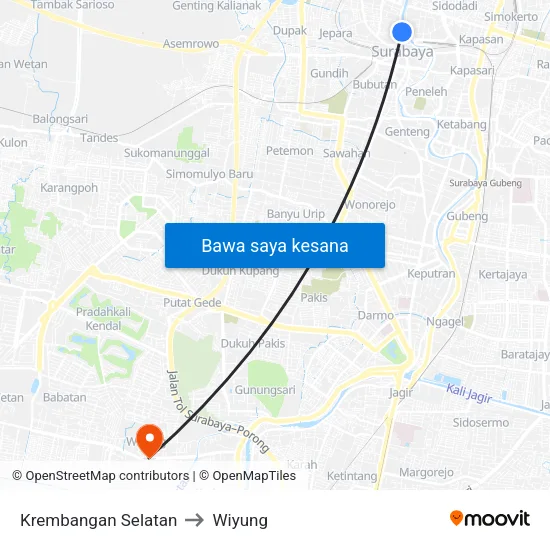 Krembangan Selatan to Wiyung map
