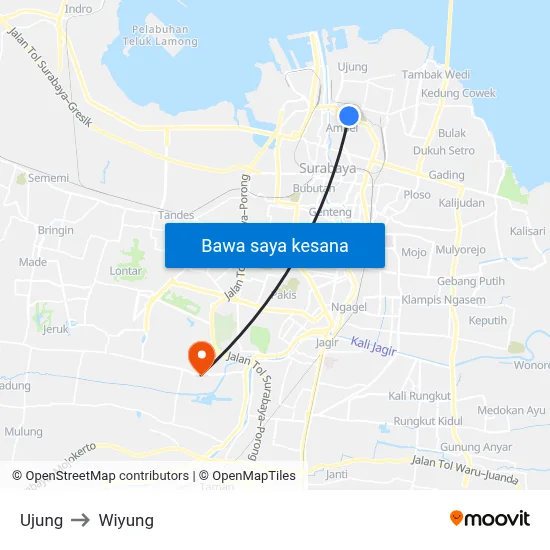 Ujung to Wiyung map
