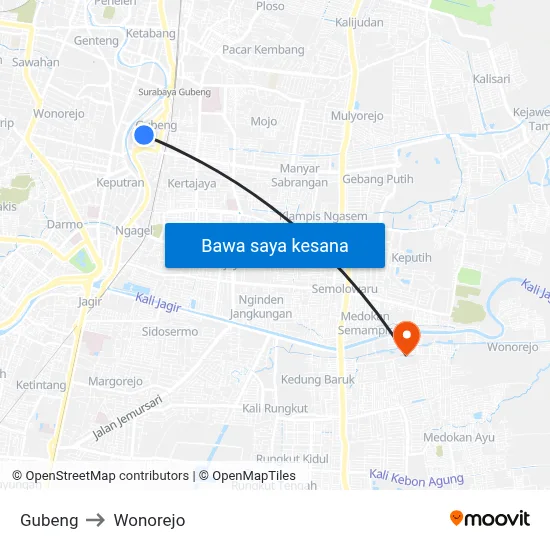 Gubeng to Wonorejo map