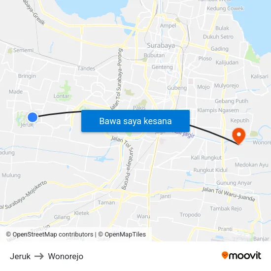 Jeruk to Wonorejo map