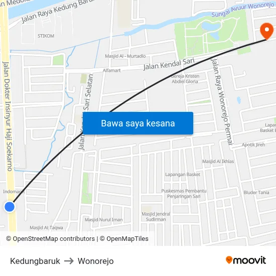 Kedungbaruk to Wonorejo map