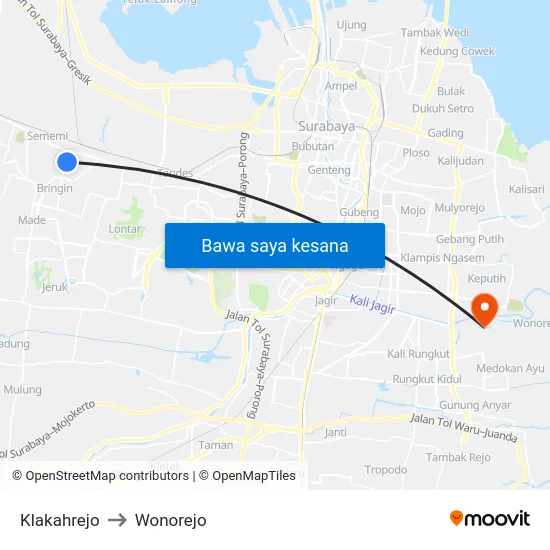 Klakahrejo to Wonorejo map