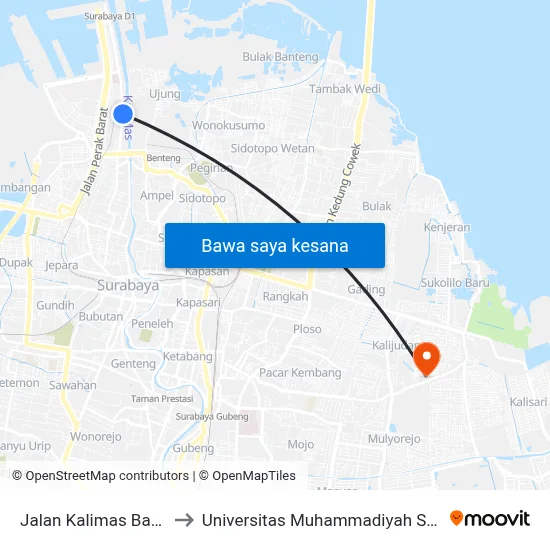 Jalan Kalimas Baru 7-8 to Universitas Muhammadiyah Surabaya map