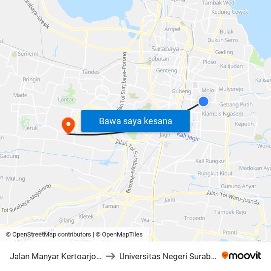 Jalan Manyar Kertoarjo 22 to Universitas Negeri Surabaya map