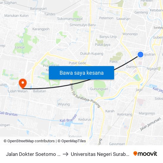 Jalan Dokter Soetomo 45 to Universitas Negeri Surabaya map