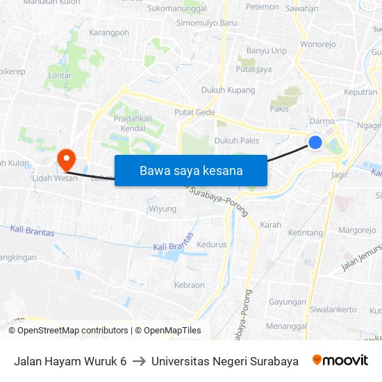 Jalan Hayam Wuruk 6 to Universitas Negeri Surabaya map