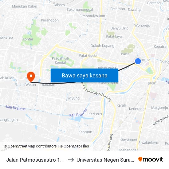 Jalan Patmosusastro 142-B to Universitas Negeri Surabaya map