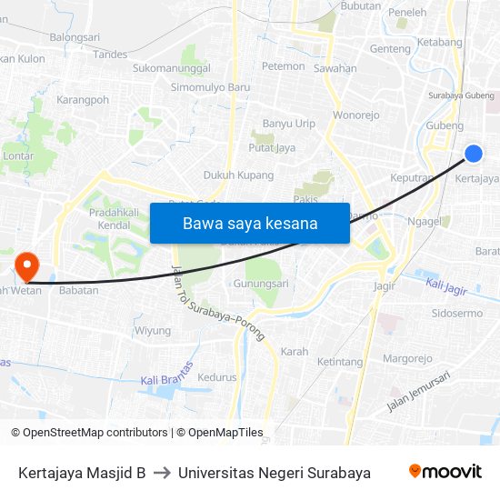 Kertajaya Masjid B to Universitas Negeri Surabaya map