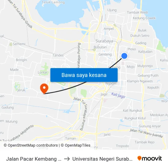 Jalan Pacar Kembang I 5 to Universitas Negeri Surabaya map