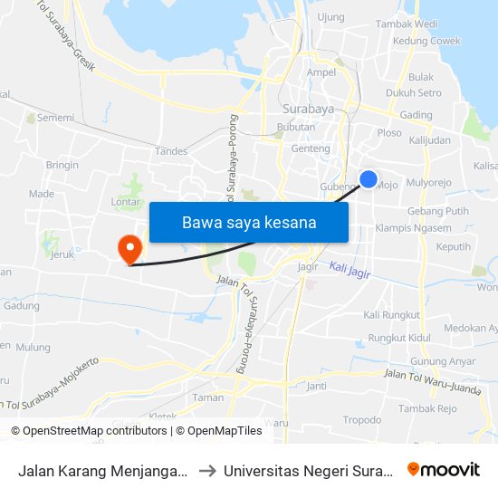 Jalan Karang Menjangan 27 to Universitas Negeri Surabaya map