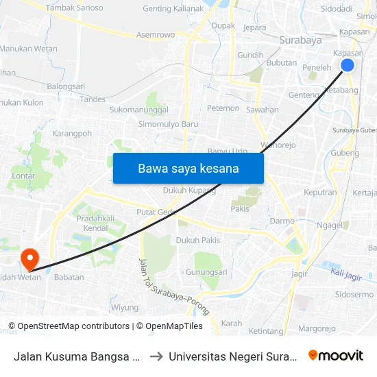 Jalan Kusuma Bangsa 63 B to Universitas Negeri Surabaya map