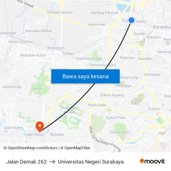 Jalan Demak 262 to Universitas Negeri Surabaya map