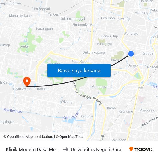 Klinik Modern Dasa Medika to Universitas Negeri Surabaya map