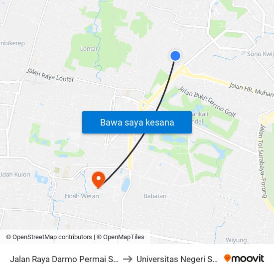 Jalan Raya Darmo Permai Selatan 26 to Universitas Negeri Surabaya map