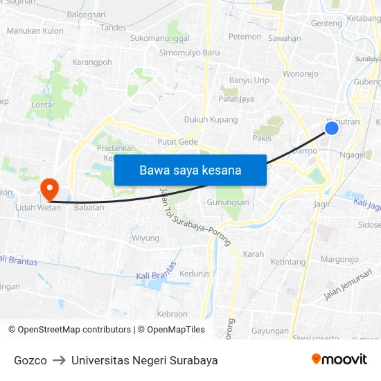Gozco to Universitas Negeri Surabaya map