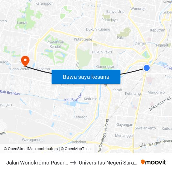 Jalan Wonokromo Pasar VI 4 to Universitas Negeri Surabaya map